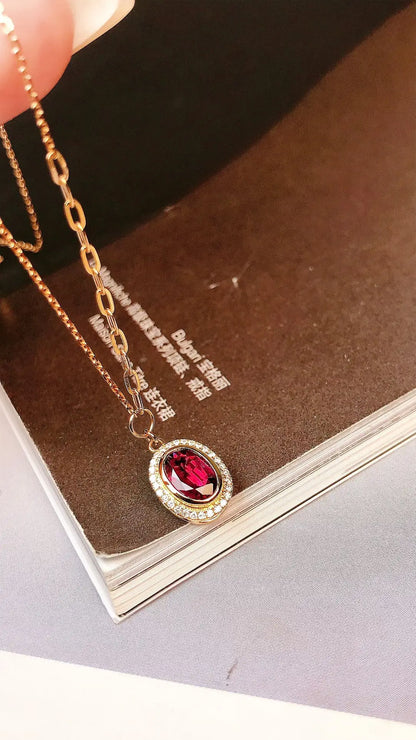 Necklace 18K Gold 0.73ct Red Ruby Diamonds Pendant Female's