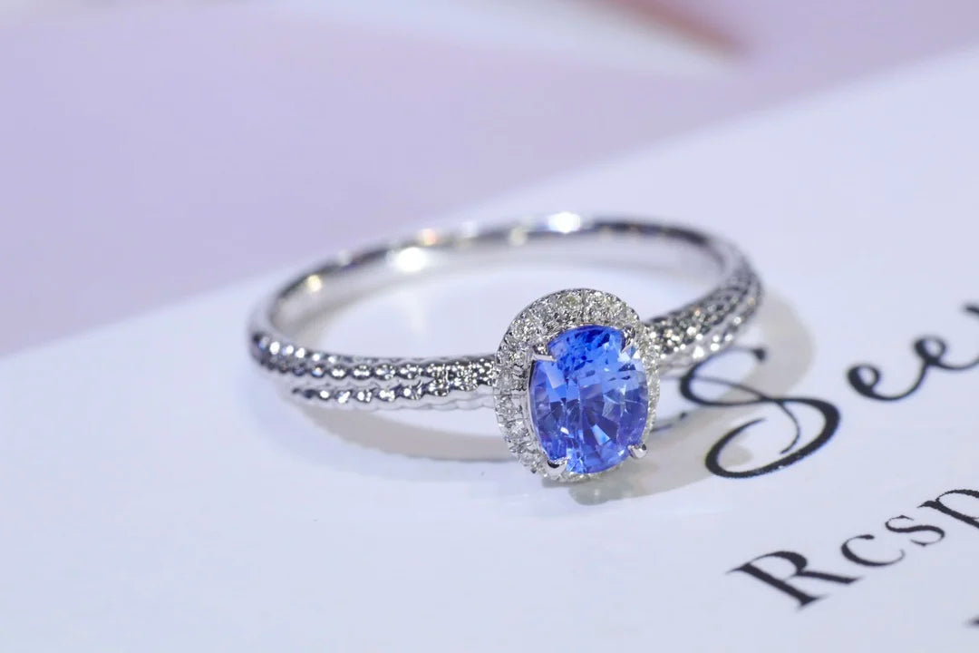 Ring 18K Gold 0.48ct Cornflower Blue Sapphire Gemstones Diamonds Female's