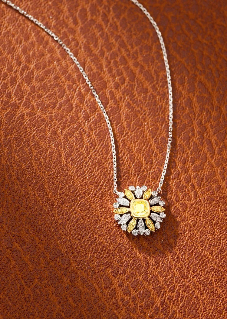 Necklace 18K Gold 0.28ct Yellow Diamonds Pendants Female's