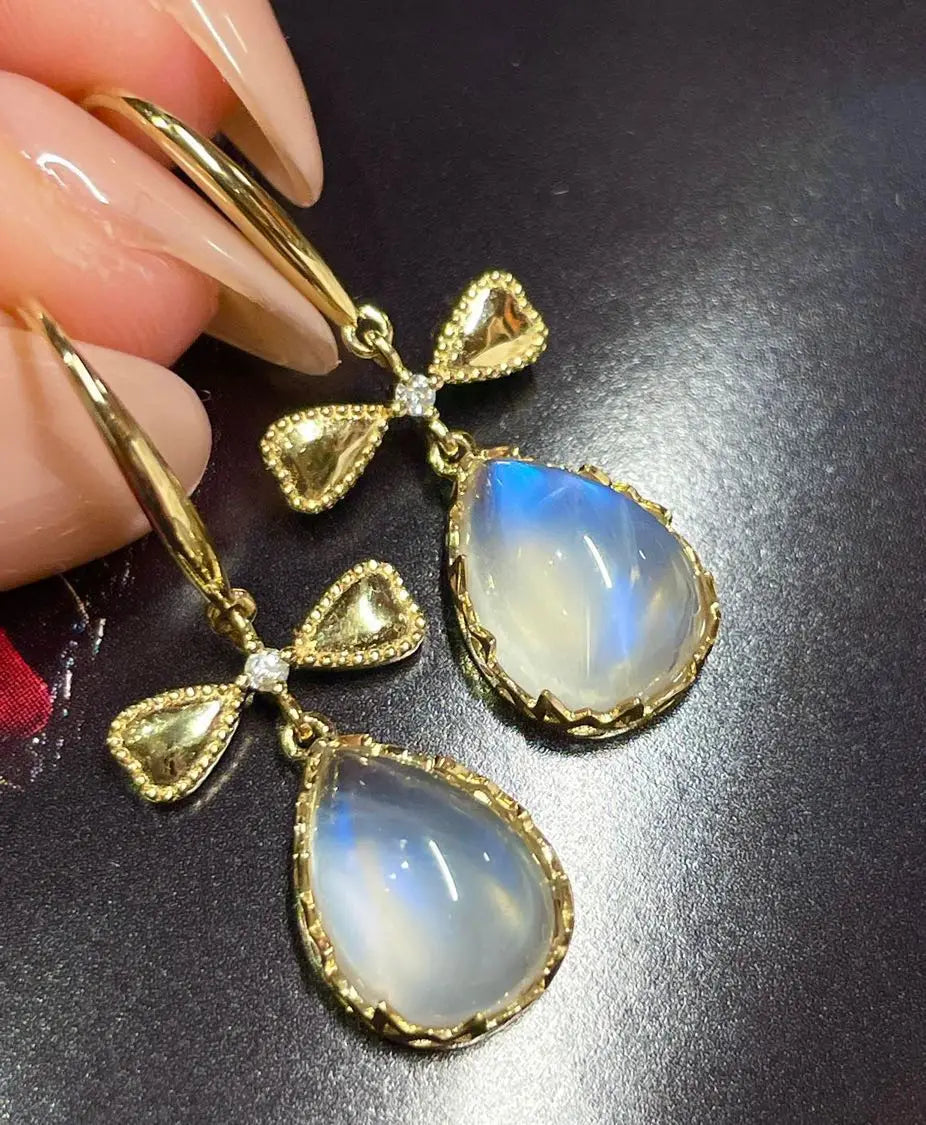 Earrings 18K Gold 5.56ct Moonstone Drop Gemstones Female's Fine Gift