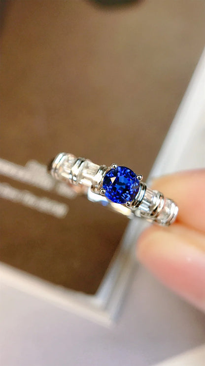 Ring 18K Gold 0.50ct Blue Sapphire Gemstone Diamonds Female