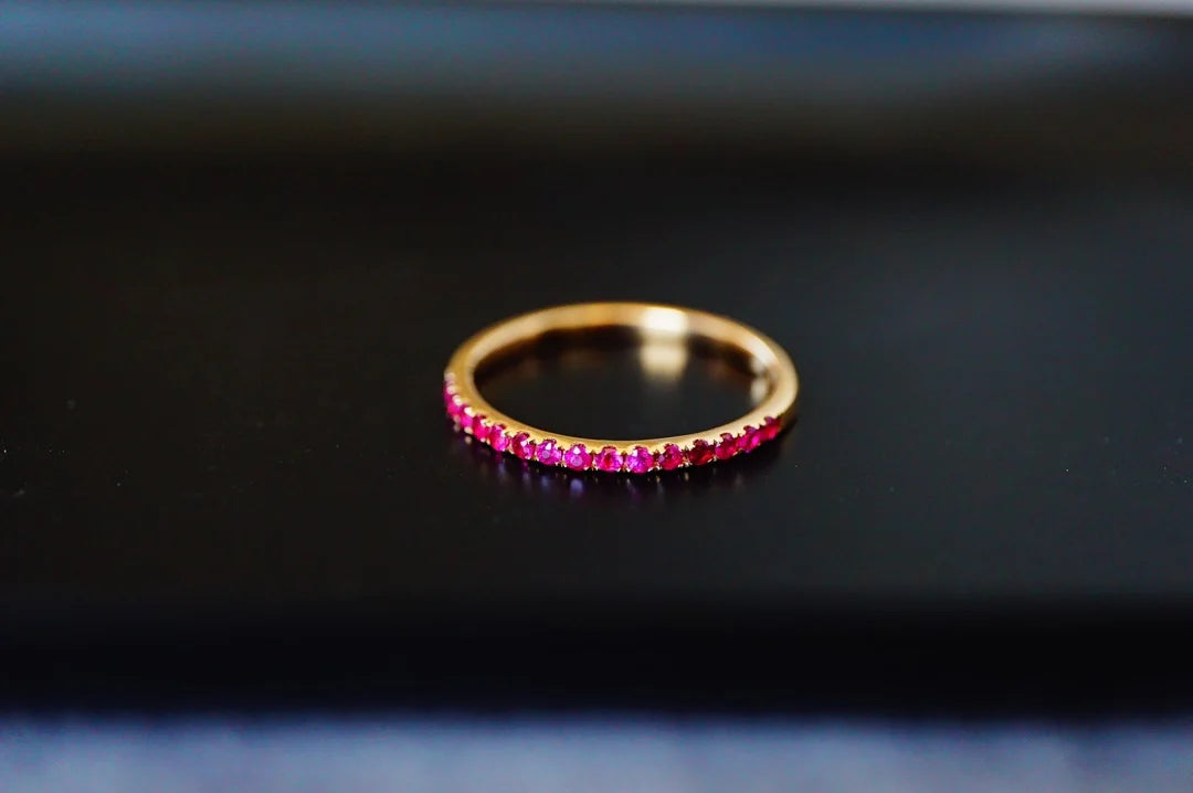 Ring 18K Yellow Gold 1.5mm Nature Unheat Red Ruby 15pcs for Women