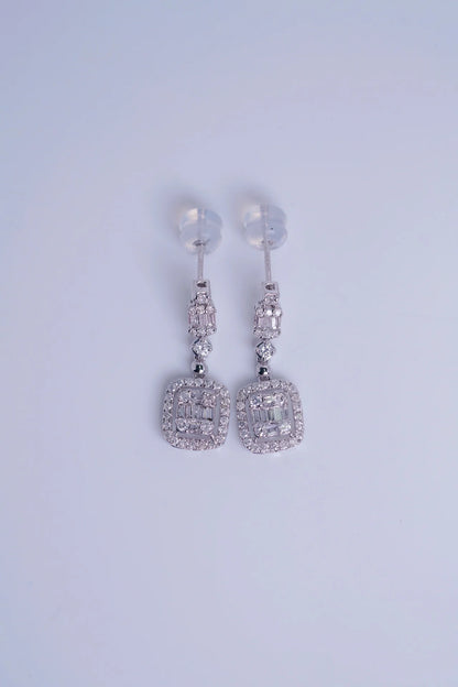 Earrings 18K White Gold 0.80ct White Diamonds Drop Female's Fine