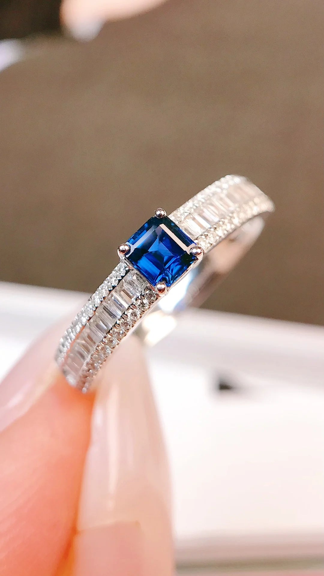 Ring 18K Gold 0.33ct Blue Sapphire Gemstone Diamonds Female Fine Jewelry