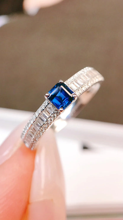 Ring 18K Gold 0.33ct Blue Sapphire Gemstone Diamonds Female Fine Jewelry