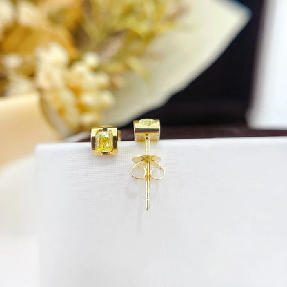 Earrings 18K White Gold 0.32ct Yellow Diamonds Stud Female's Fine