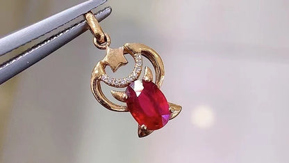 Pendant 18K Rose Gold 0.955ct Red Ruby Gemstones Necklace for Women