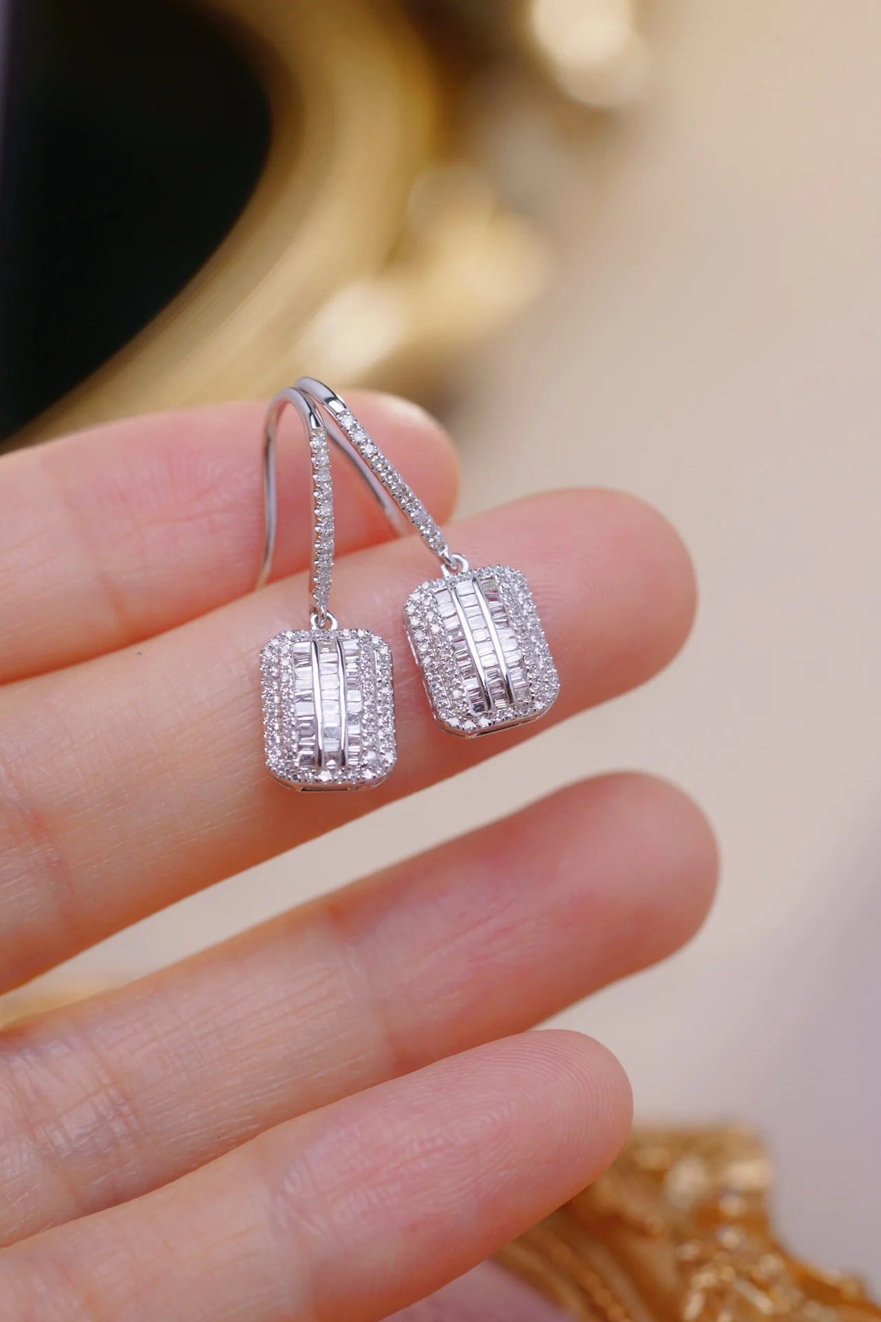 Earrings 18K White Gold 0.50ct White Diamonds Drop Female's Fine