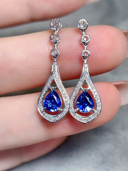 Sapphire Earrings 18K Gold Cornflower Blue Sapphire 1.2ct Drop Female's Fine