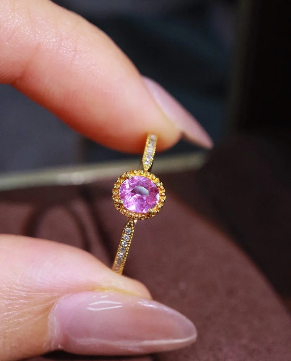 Ring 18K White Gold 0.4ct Pink Sapphire Gemstones Diamonds Female's