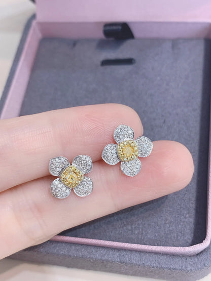 Earrings 18K Gold 0.26ct Yellow Diamonds Drop Female's Fine