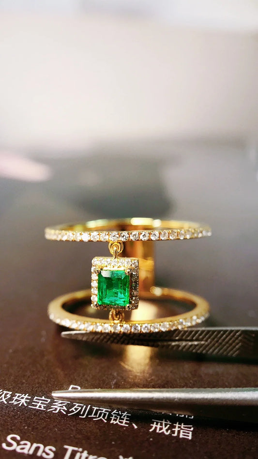 Ring 18K Gold 0.27ct Green Emerald Gemstones Men's Fine