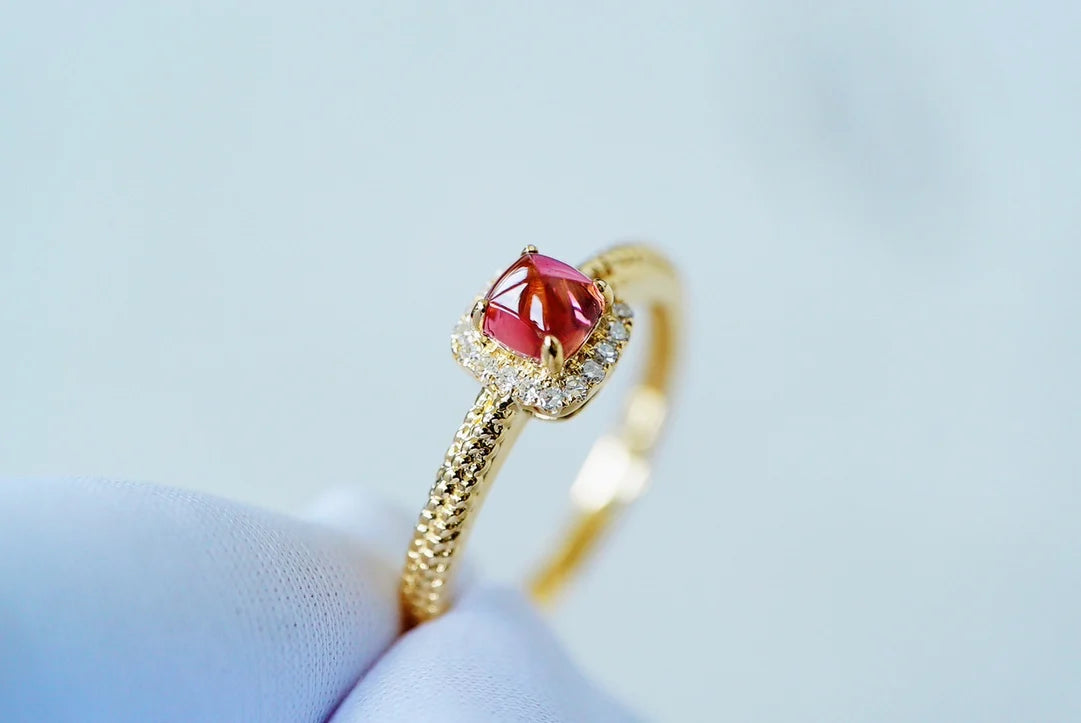 Ring 18K Gold 0.52ct Pink Tourmaline Gemstones Diamonds Female's