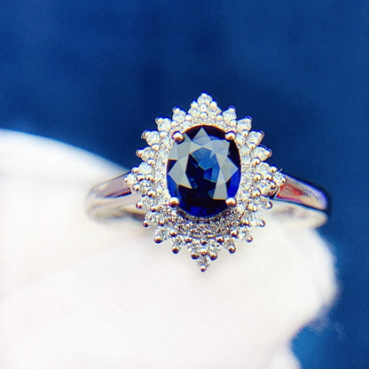 Ring 18K Gold 1.0ct Royal Blue Sapphire Gemstones Diamonds Female