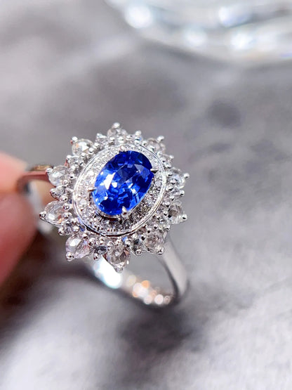 Ring 18K Gold 0.6ct Natural Cornflower Blue Sapphire Gemstones