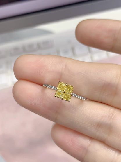 Ring 18K Gold 0.70ct Yellow Diamonds Engagement Female's