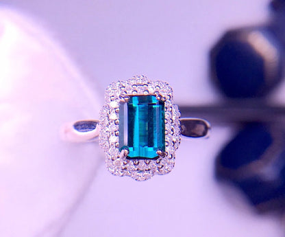 Ring 18K Gold 1.6ct Green Blue Tourmaline Gemstones Diamonds Female's