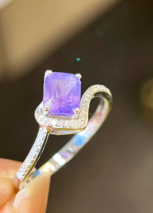 Ring 18K Gold 1.19ct Purple Sapphire Gemstones Diamonds Female's