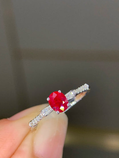 Ring 18K Gold 0.69ct Red Ruby Diamonds Anniversary Female's