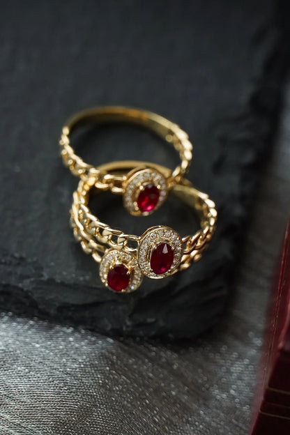 Ring 18K Gold 0.45ct Red Ruby Gemstones Diamonds Female Fine Jewelry