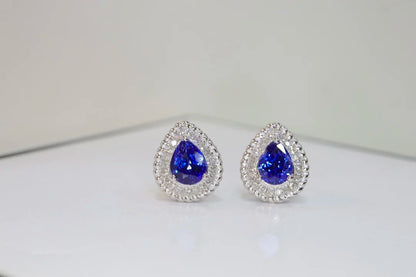 Earrings 18K Gold 1.18ct Royal Blue Sapphire Gemstones Stud Female's