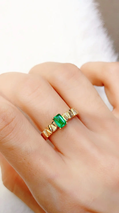 Ring 18K Gold 0.41ct Green Emerald Gemstones Male's