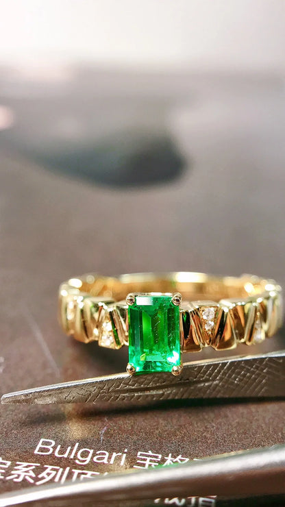 Ring 18K Gold 0.41ct Green Emerald Gemstones Male's