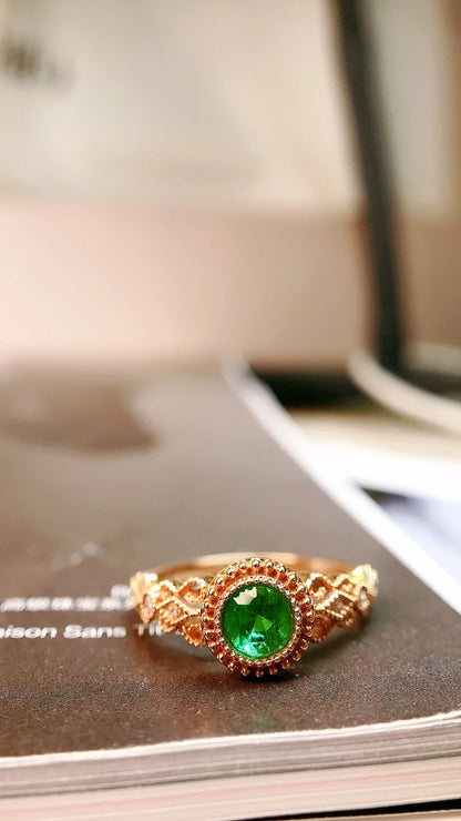 Ring 18K Gold 0.45ct Green Emerald Gemstones Diamonds Female's