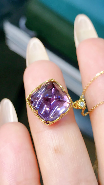 Necklace 18K Gold 7.83ct Purple Amethyst Pendant Female's