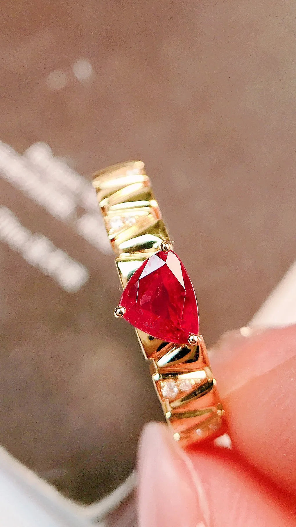 Ring 18K Gold 0.53ct HEAT Red Ruby Diamonds Female's Rings for Women's