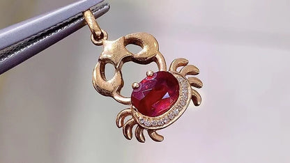 Pendant 18K Rose Gold 0.88ct Red Ruby Gemstones Necklace for Women