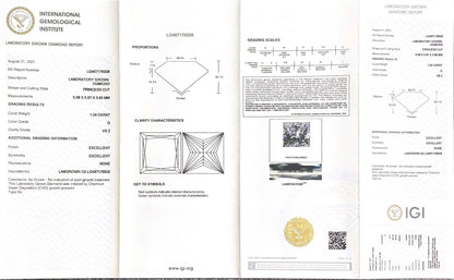1ct 1.5ct 2ct Lab Grown Diamonds Princess Cut IGI HPHT CVD
