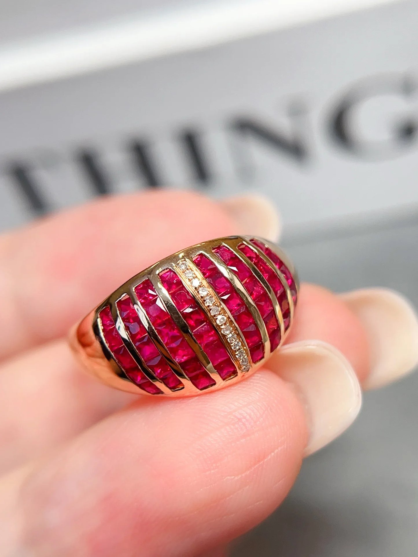 Ring 18K Gold 2.1ct Red Ruby Diamonds Anniversary Female's