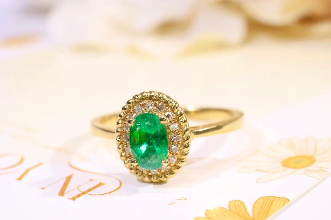 Ring 18K Gold 0.555ct Green Emerald Gemstones Male's