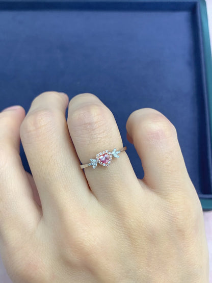 Ring 18K Gold Pink 0.15ct Pink Diamond Solid Female's