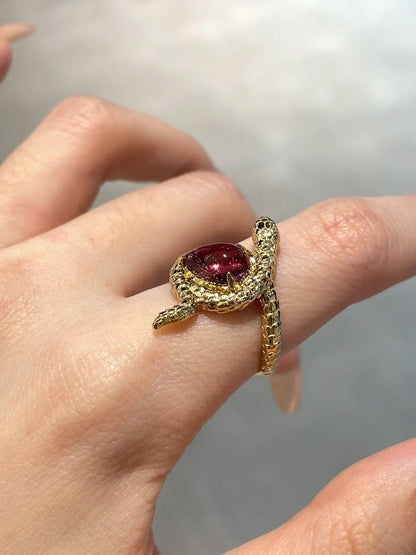 Ring 18K Gold 1.6ct Red Tourmaline Gemstones Diamonds Female Fine