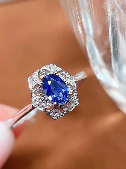 Ring 18K Gold 0.5ct Cornflower Blue Sapphire Gemstones Diamonds Female's