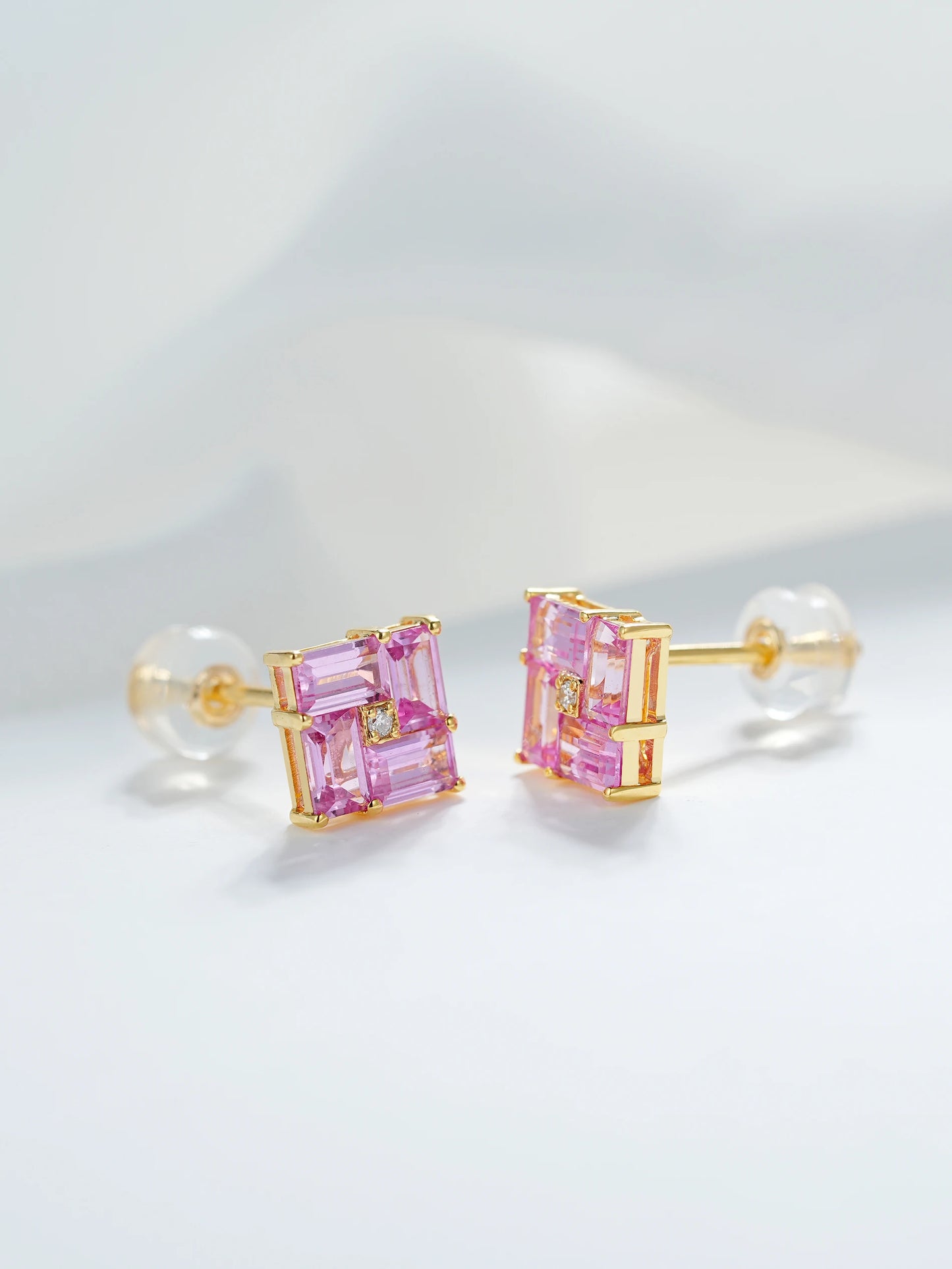 Earrings 18K Gold 1.55ct Pink Sapphire Diamonds Drop Female's Fine