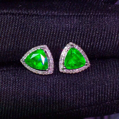 Earrings 18K Gold 1.2ct Green Emerald Gemstones Stud Female's Holiday