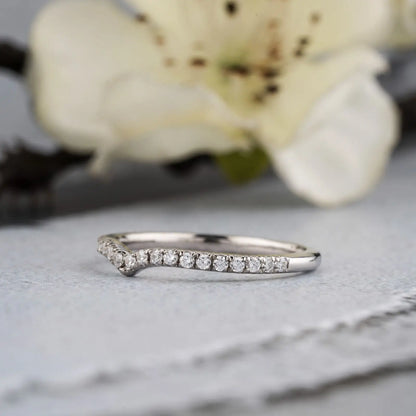 Ring 14k White Gold V Shape Curved Lab Grown Diamond Eternity Band DEF VS-VVS Wedding Jewelry