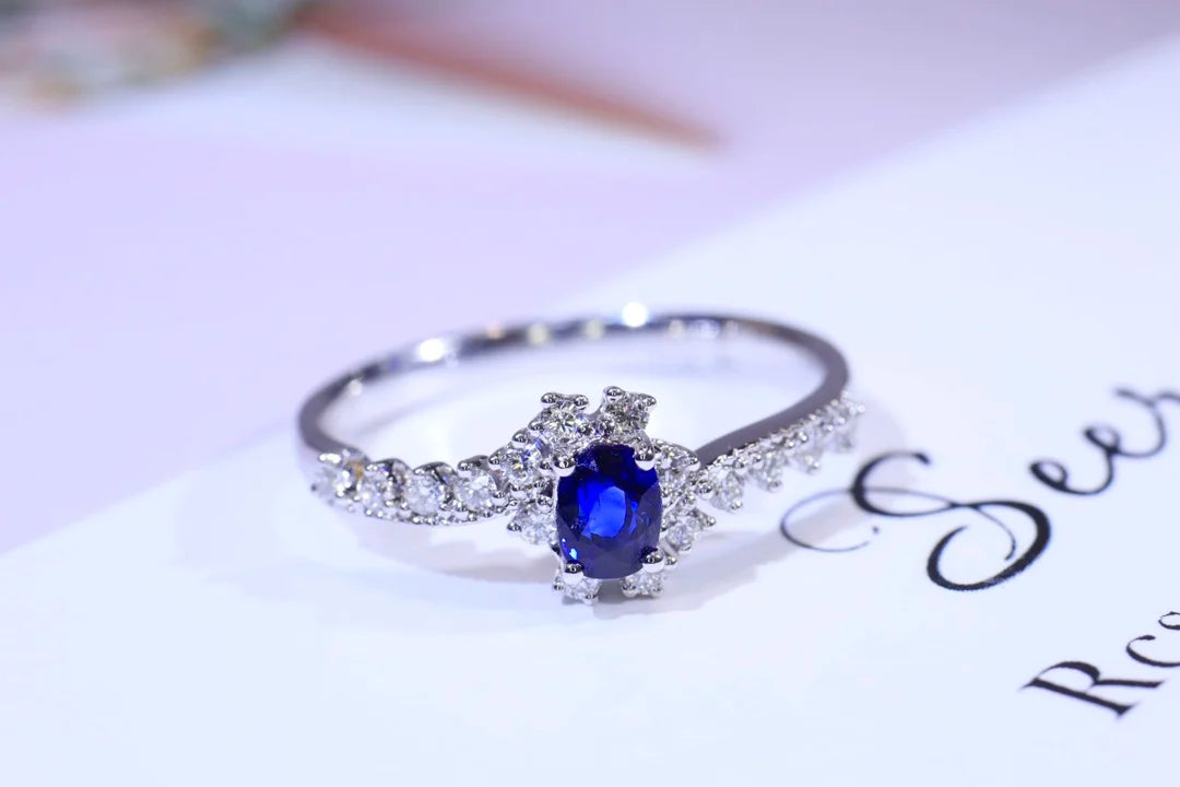 Ring 18K Gold 0.31ct Blue Sapphire Gemstones Diamonds Female