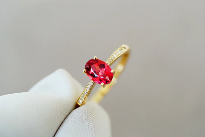 Ring 18K Rose Gold AU750 0.75ct Pink Tourmaline Gemstones Diamonds Female Fine Jewelry