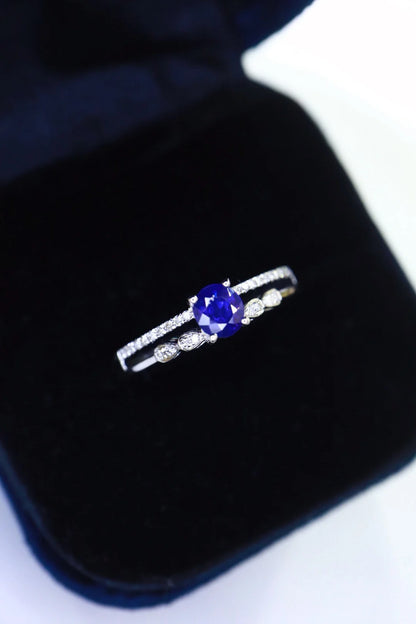 Ring 18K Gold 0.52ct Royal Blue Sapphire Diamonds Female's