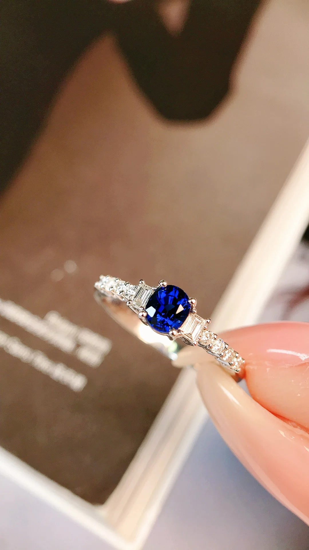 Ring 18K Gold 0.57ct Blue Sapphire Gemstones Diamonds Solid Jewelry For Women