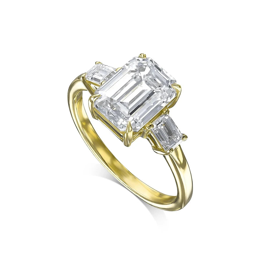 Ring 14K Yellow Gold 1ct Lab Emerald Cut Diamond Female's