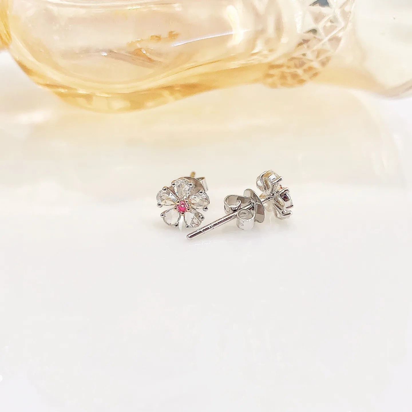 Earrings 18K White Gold 0.28ct Pink Diamonds Stud Female's Fine