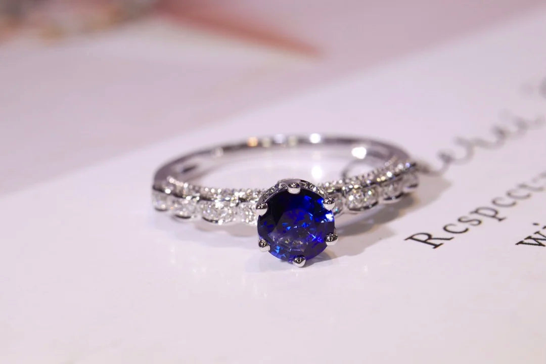 Ring 18K Gold 0.49ct Blue Sapphire Gemstones Diamonds Female