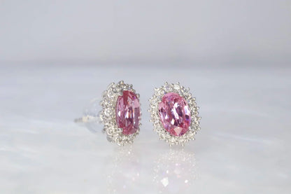 Earrings 18K Gold 1.10ct Padparadscha Sapphire Diamonds Drop Female's