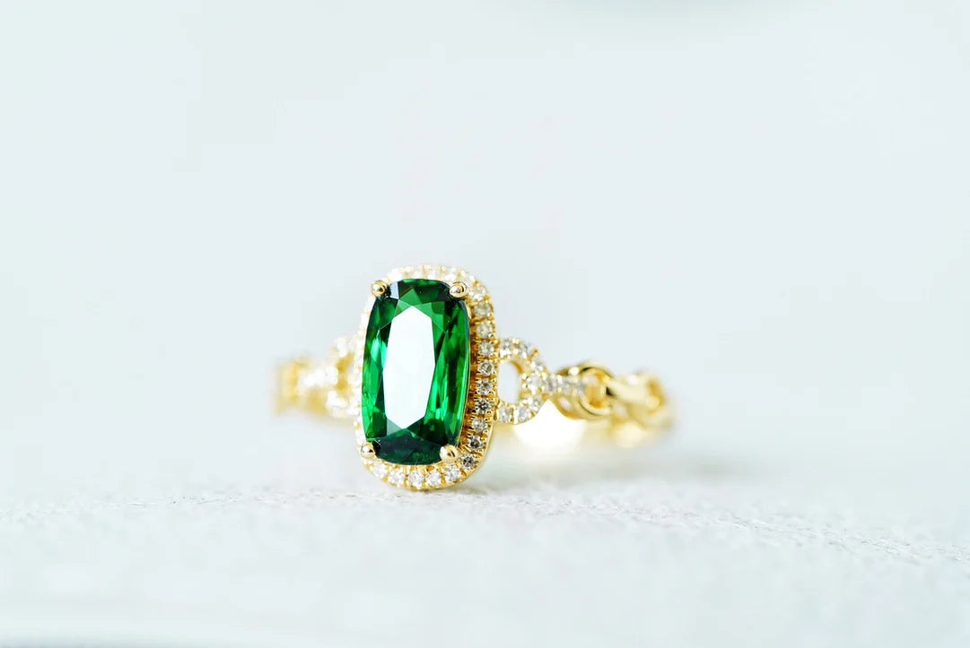 Ring 18K Gold 1.28ct Green Tourmaline Gemstones Male's Wedding Fine