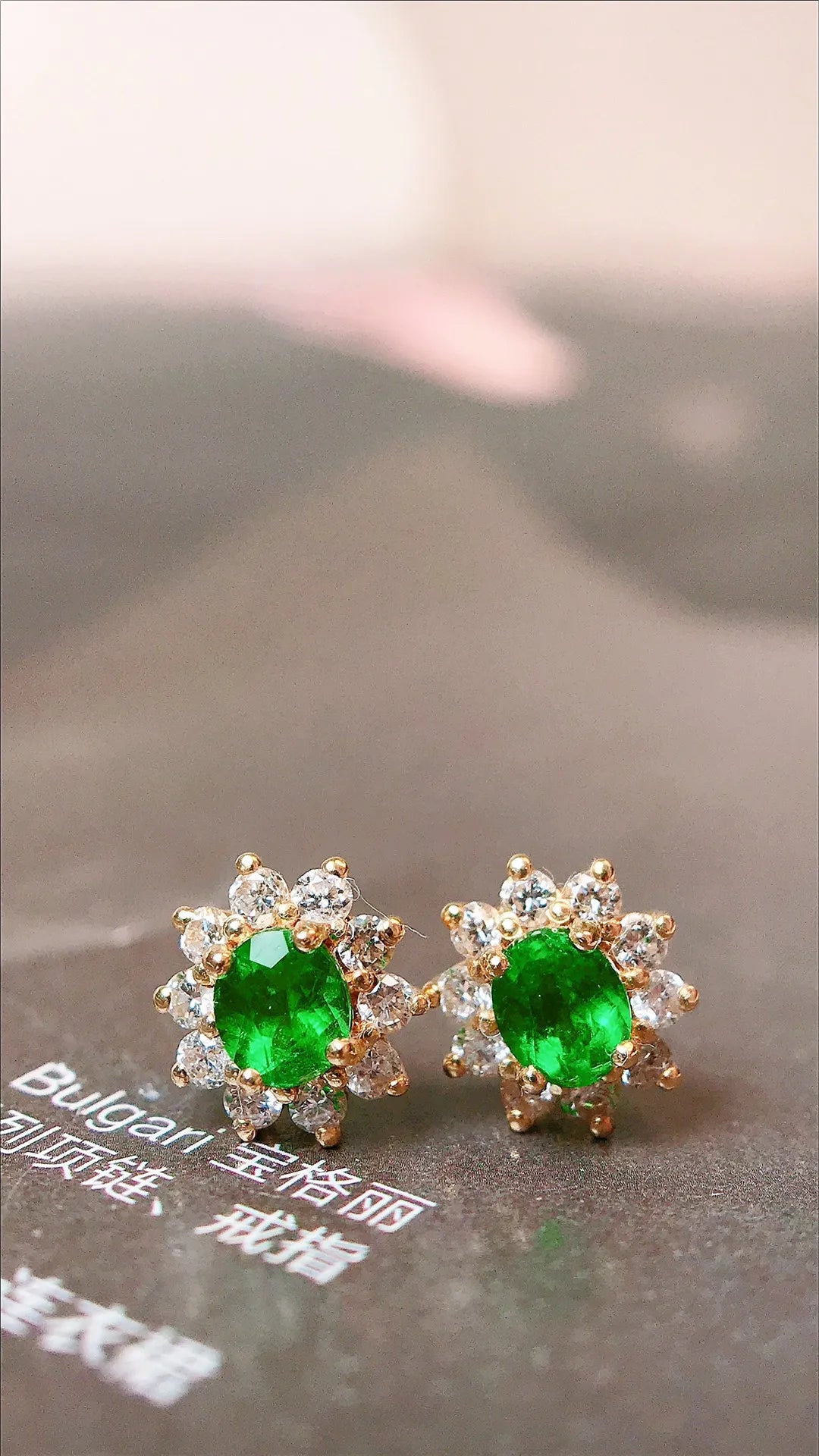 Earrings 18K Gold 0.40ct Green Emerald Stud Female's Holiday Gift